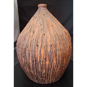 Vintage Terracotta Bulb Vase, Hand-crafted Pottery with Calder Signature.